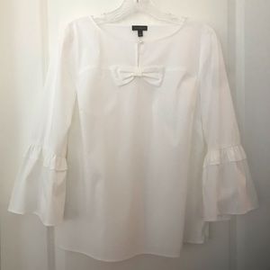NWT Talbots White Cotton Blend Bell Sleeve Blouse with Decorative Center…